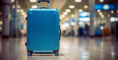 Blue suitcase, airport luggage - image photo