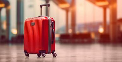 Red suitcase, luggage at the airport - image photo