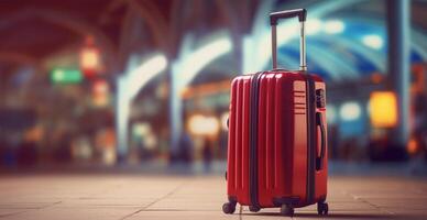 Red suitcase, luggage at the airport - image photo