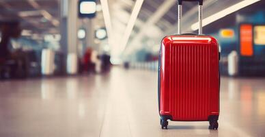 Red suitcase, luggage at the airport - image photo