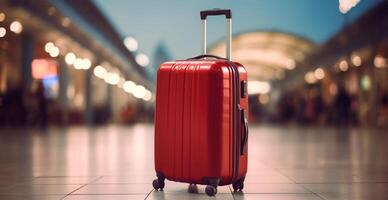 Red suitcase, luggage at the airport - image photo