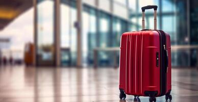 Red suitcase, luggage at the airport - image photo