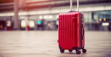 Red suitcase, luggage at the airport - image photo