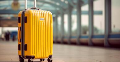 Yellow suitcase, luggage at the airport - image photo