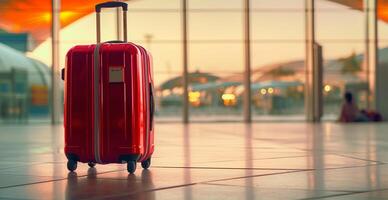 Red suitcase, luggage at the airport - image photo