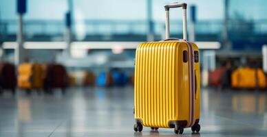 Yellow suitcase, luggage at the airport - image photo