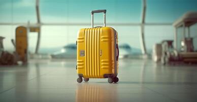 Yellow suitcase, luggage at the airport - image photo