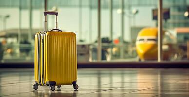 Yellow suitcase, luggage at the airport - image photo