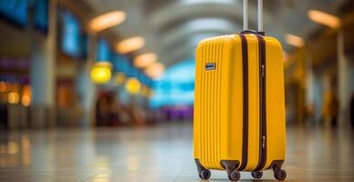amarillo maleta, equipaje a el aeropuerto - ai generado imagen foto