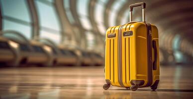 Yellow suitcase, luggage at the airport - image photo