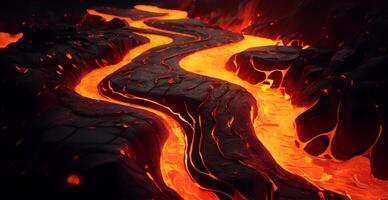 fundido lava o magma desde un volcán - ai generado imagen foto