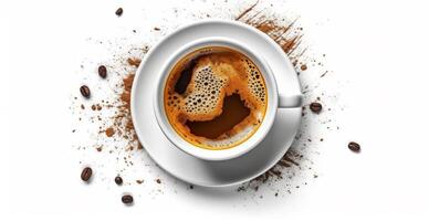 White coffee cup with splashes of freshly brewed coffee - image photo