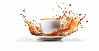 White coffee cup with splashes of freshly brewed coffee - AI generated image photo