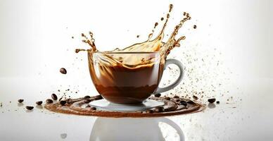 blanco café taza con salpicaduras de recién elaborada café - ai generado imagen foto