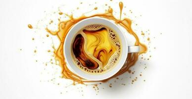 White coffee cup with splashes of freshly brewed coffee - AI generated image photo