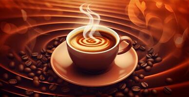 White cup of coffee with coffee beans - AI generated image photo