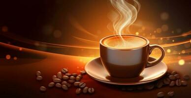 White cup of coffee with coffee beans - AI generated image photo