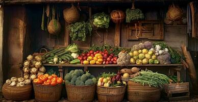 vegetal agricultores mercado parar, vistoso varios Fresco orgánico sano vegetales - ai generado imagen foto