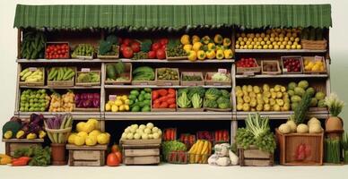 Vegetable farmers market stall, colorful various fresh organic healthy vegetables - AI generated image photo