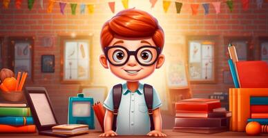 Young schoolboy learning homework, back to school - AI generated image photo