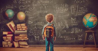 Young schoolboy learning homework, back to school - AI generated image photo