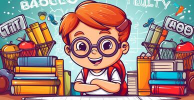 Young schoolboy learning homework, back to school - AI generated image photo