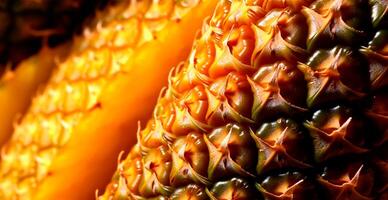 Realistic pineapple texture. Close-up pineapple skin, tropical pattern, fruit banner - AI generated image photo