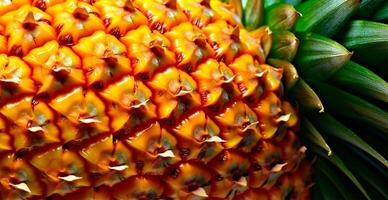 Realistic pineapple texture. Close-up pineapple skin, tropical pattern, fruit banner - image photo