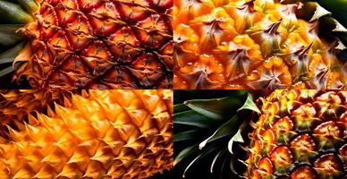 Realistic pineapple texture. Close-up pineapple skin, tropical pattern, fruit banner - image photo