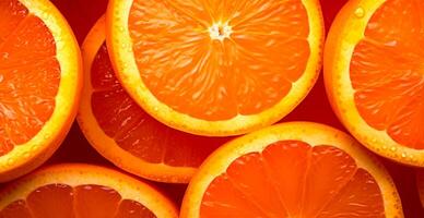 Realistic orange texture. Orange circles close up, tropical pattern, fruit banner - image photo