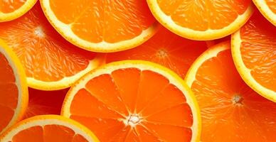 Realistic orange texture. Orange circles close up, tropical pattern, fruit banner - image photo