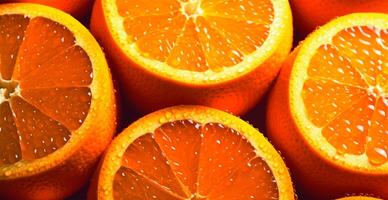 Realistic orange texture. Orange circles close up, tropical pattern, fruit banner - image photo