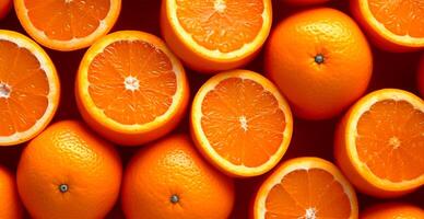 Realistic orange texture. Orange circles close up, tropical pattern, fruit banner - image photo