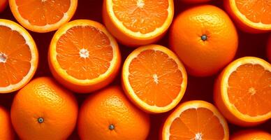 Realistic orange texture. Orange circles close up, tropical pattern, fruit banner - AI generated image photo