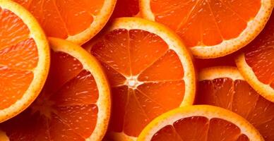 Realistic orange texture. Orange circles close up, tropical pattern, fruit banner - AI generated image photo