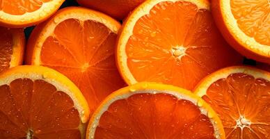 Realistic orange texture. Orange circles close up, tropical pattern, fruit banner - image photo