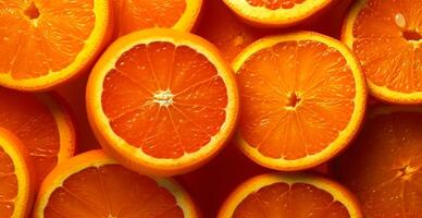 Realistic orange texture. Orange circles close up, tropical pattern, fruit banner - image photo