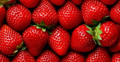 Eco strawberry. Macro of fresh organic natural berries. Fruit red background - AI generated image photo