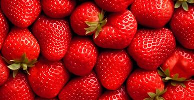 Eco strawberry. Macro of fresh organic natural berries. Fruit red background - AI generated image photo