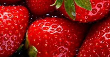 Strawberry. Macro of fresh organic natural berries. Fruit red background - AI generated image photo