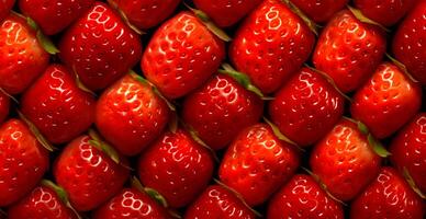 Eco strawberry. Macro of fresh organic natural berries. Fruit red background - image photo
