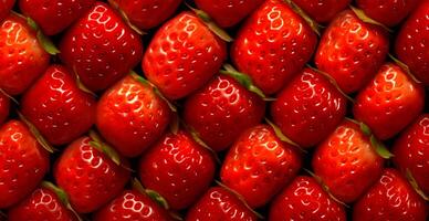 Eco strawberry. Macro of fresh organic natural berries. Fruit red background - AI generated image photo