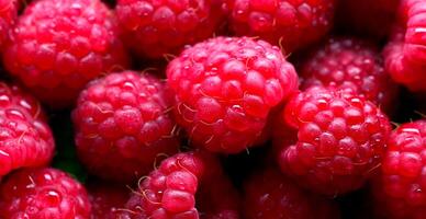 Eco raspberry. Macro of fresh organic natural berries. Fruit red background - image photo