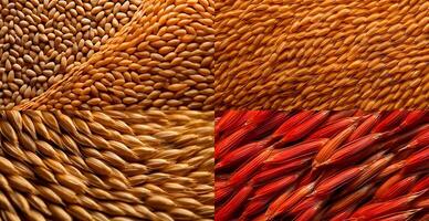 Wheat grains, flour, bakery background - AI generated image photo