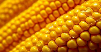 Bright corncob, yellow seeds, top view - AI generated image photo