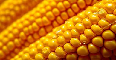 Bright corncob, yellow seeds, top view - AI generated image photo