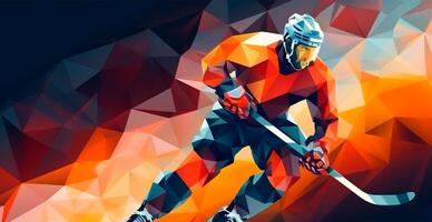 Abstract panoramic hockey background, patterns, triangular mosaics, stylized polygonal pattern - AI generated image photo