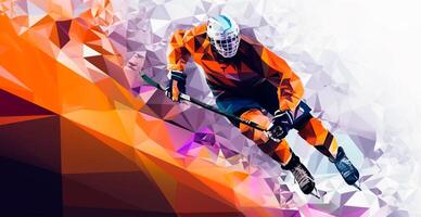 Abstract panoramic hockey background, patterns, triangular mosaics, stylized polygonal pattern - AI generated image photo