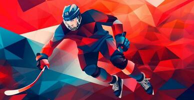 Abstract panoramic hockey background, patterns, triangular mosaics, stylized polygonal pattern - AI generated image photo