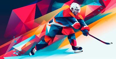 Abstract panoramic hockey background, patterns, triangular mosaics, stylized polygonal pattern - AI generated image photo